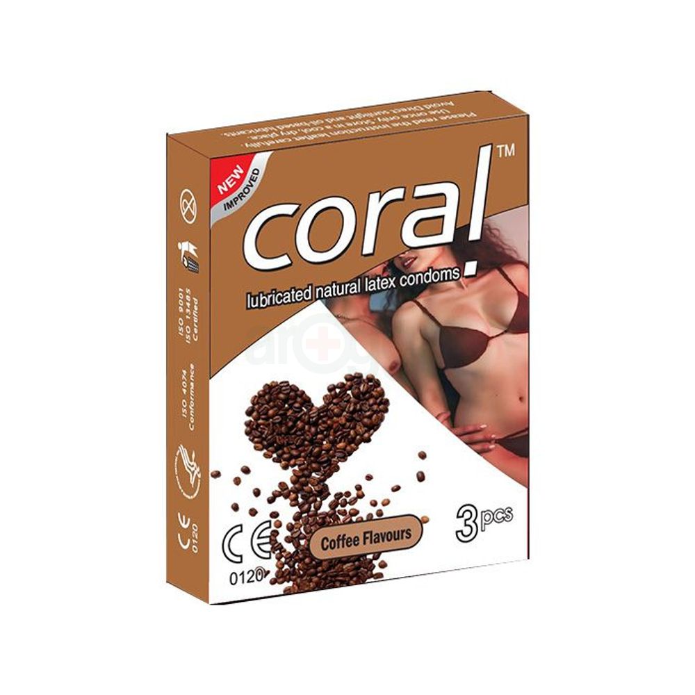 Coral Condom Coffee Flavor Lubricated Natural Latex 3's Pack  