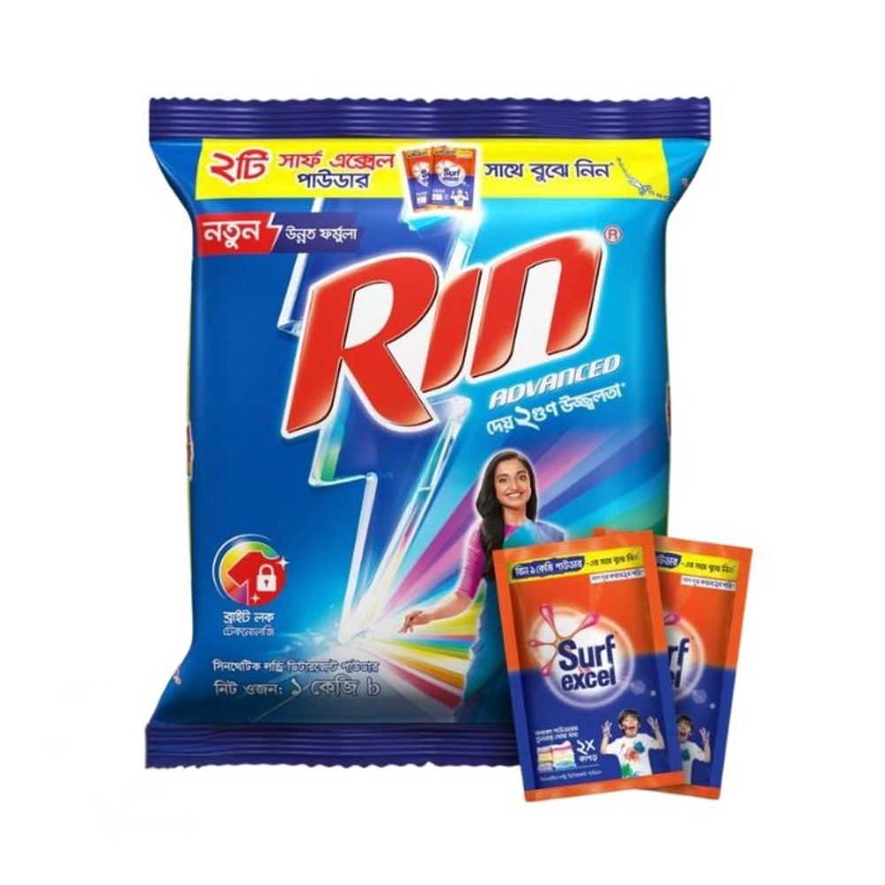 Buy 1 Rin Advanced Synthetic Laundry Detergent Powder 1kg & Get 2 Surf Excel Powder 70g Pouch Pack Free  