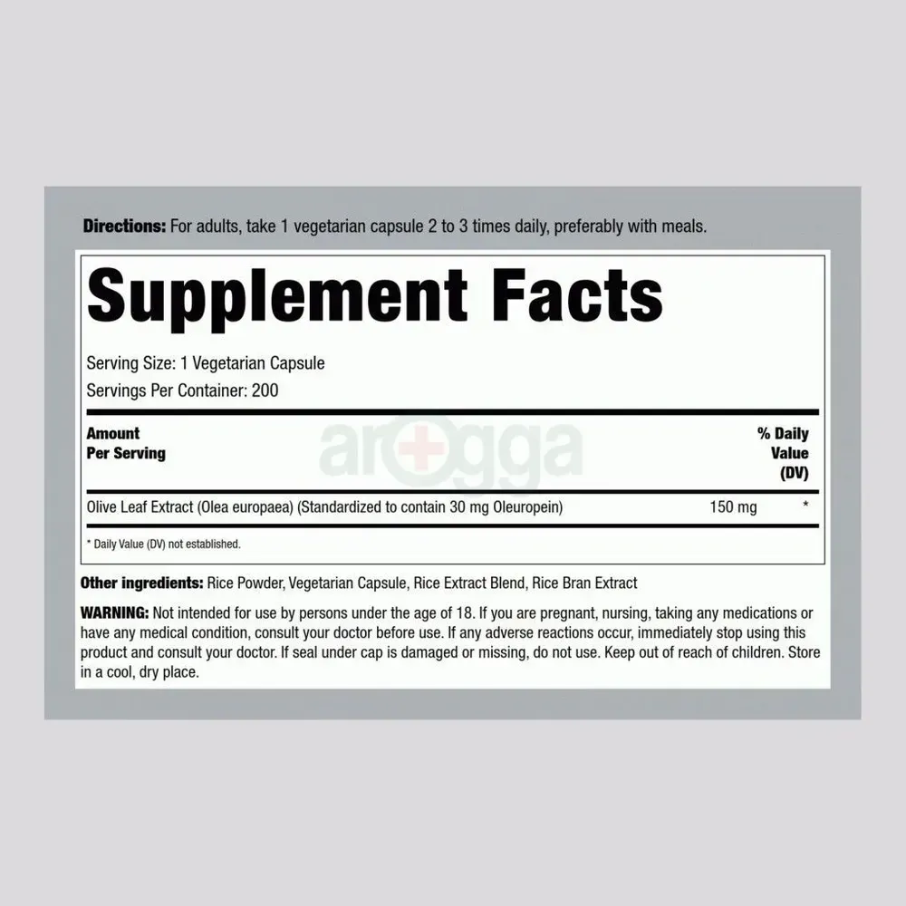 Piping Rock Olive Leaf Extract 30mg- 200 Vegetarian Capsules  