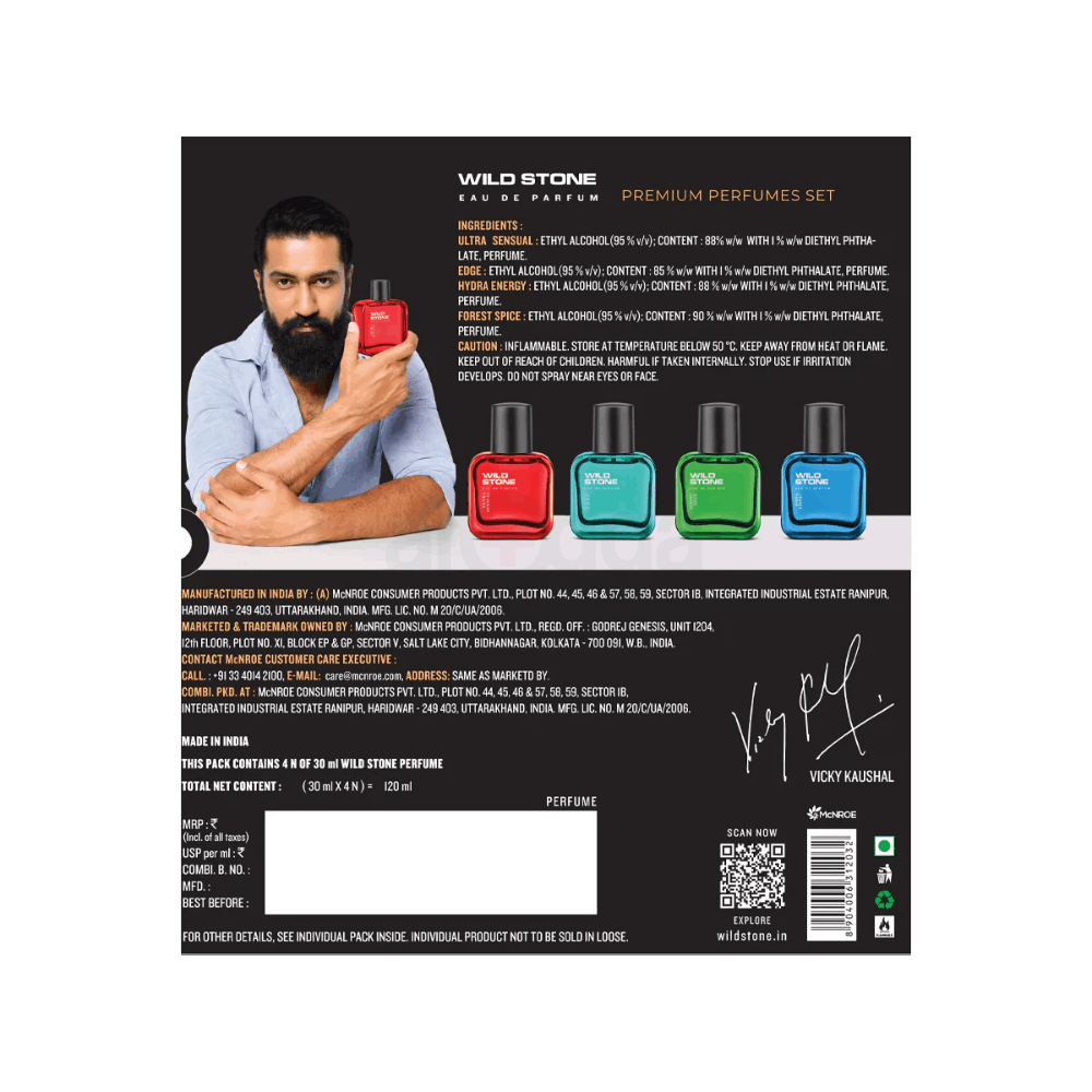 Wild Stone Edge, Forest Spice, Hydra Energy and Ultra Sensual Perfume Pack of 4  
