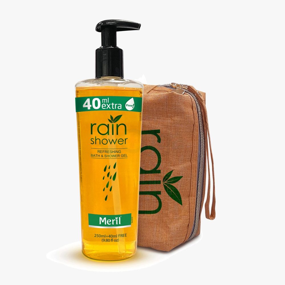 Meril Rain Shower Refreshing Bath and Shower Gel - 250ml ( Buy 1 & Get 1 Pouch Bag FREE)  