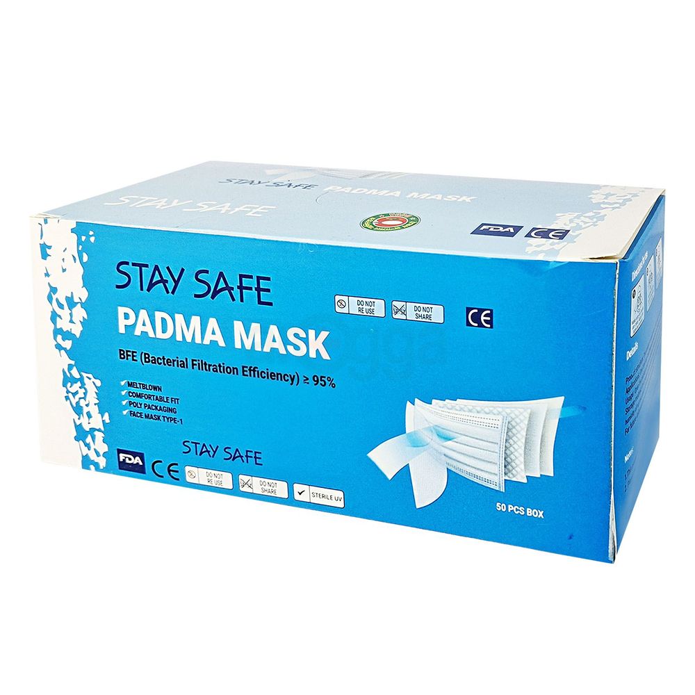 Face Mask Surgical 3 Layers with Nose Pin 50pcs Box Blue (Padma)  