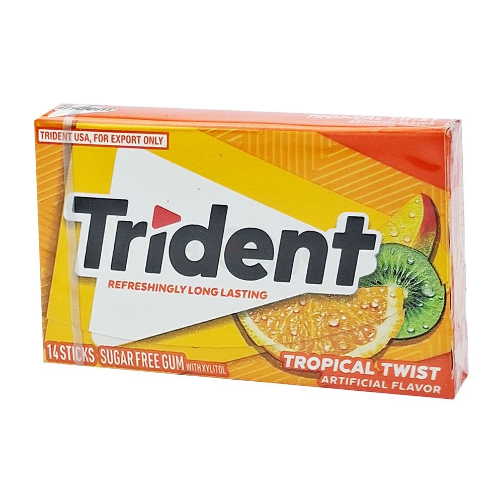 Trident Sugar Free Chewing Gum Tropical Twist Artificial Flavor 14 Sticks  