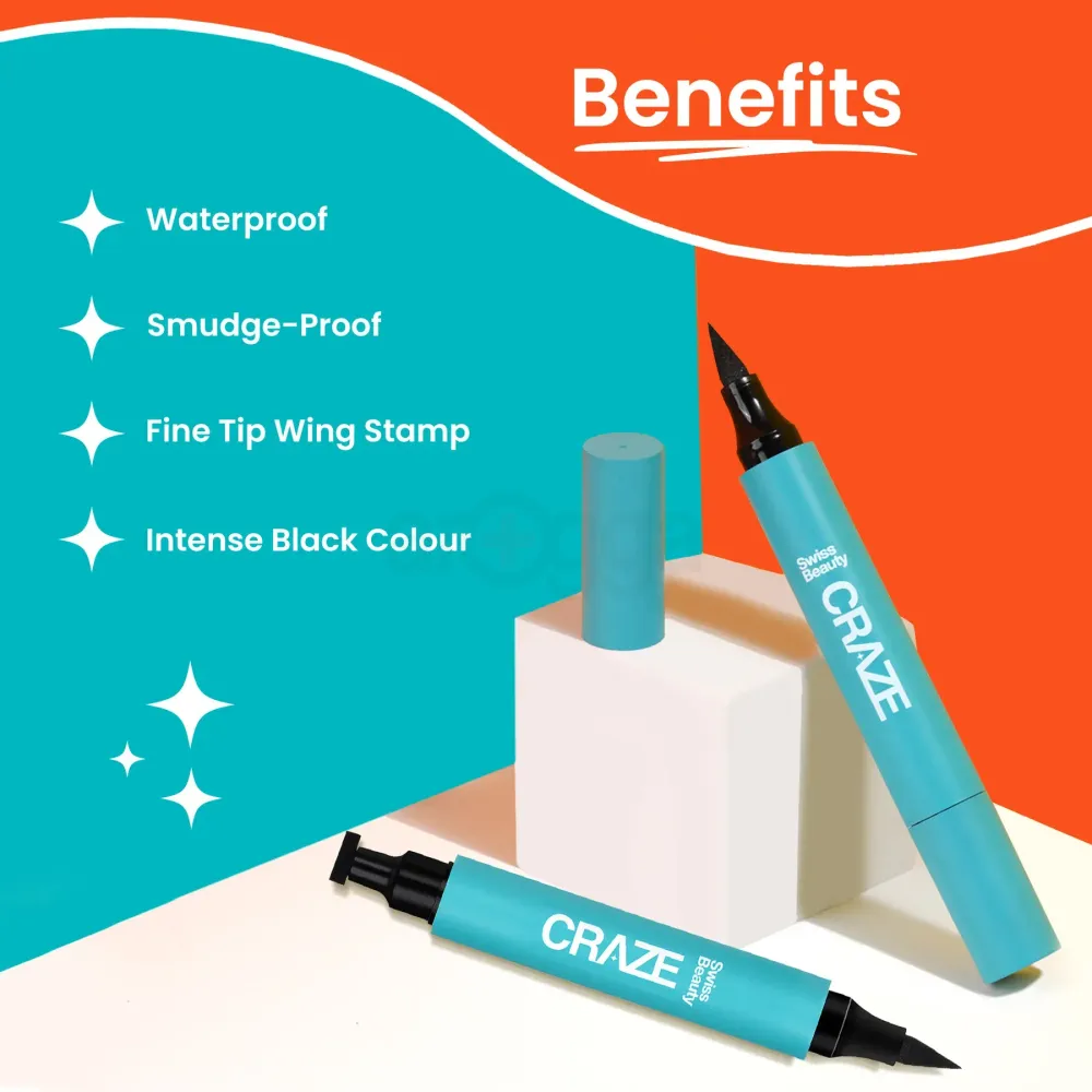 Swiss Beauty Craze Eyeliner And Stamp Duo - Black  