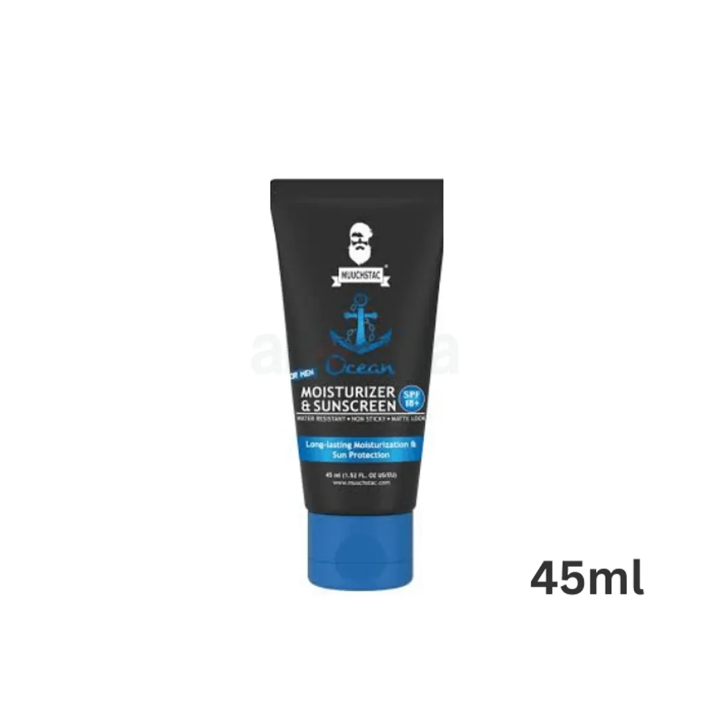 Muuchstac Ocean Moisturizer & Sunscreen SPF 18+ – 45ml, Lightweight Hydrating Face Cream for Men, Non-Greasy Daily Moisturizer with Sun Protection  