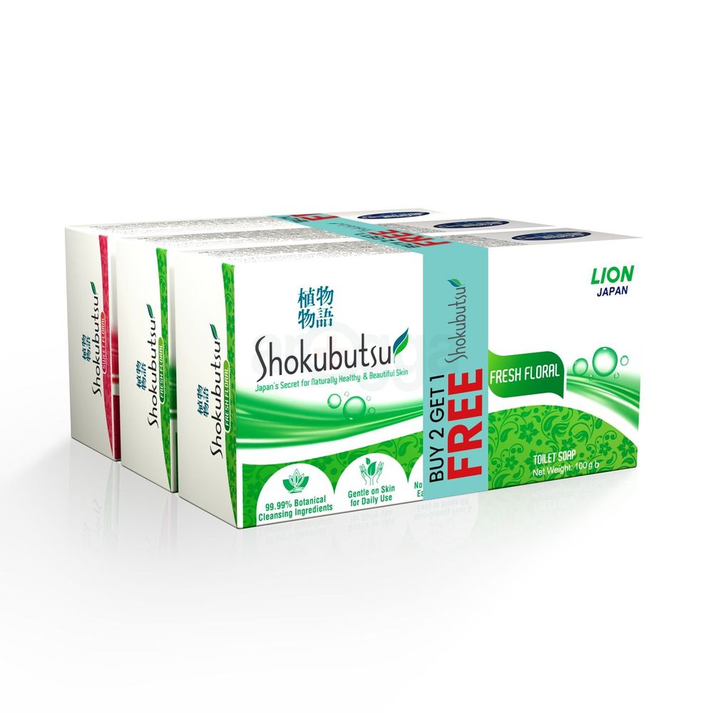 Buy 2  Shokubutsu Soap Fresh Floral 100g & Get 1 Sweet Floral Soap Free  