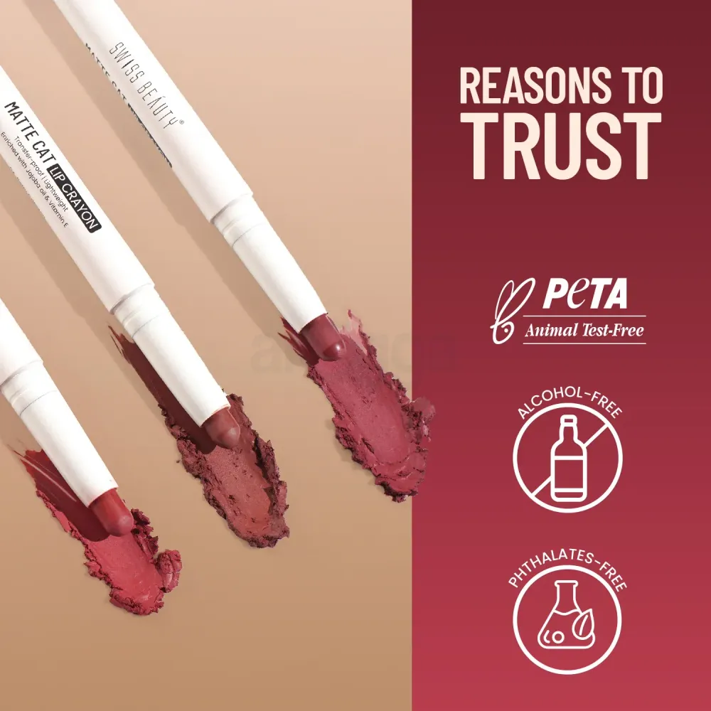 Swiss Beauty Matte Cat Lip Crayon Transfer Proof & Lightweight with Jojoba oil & Vitamin E- 23 Murphy Wood  