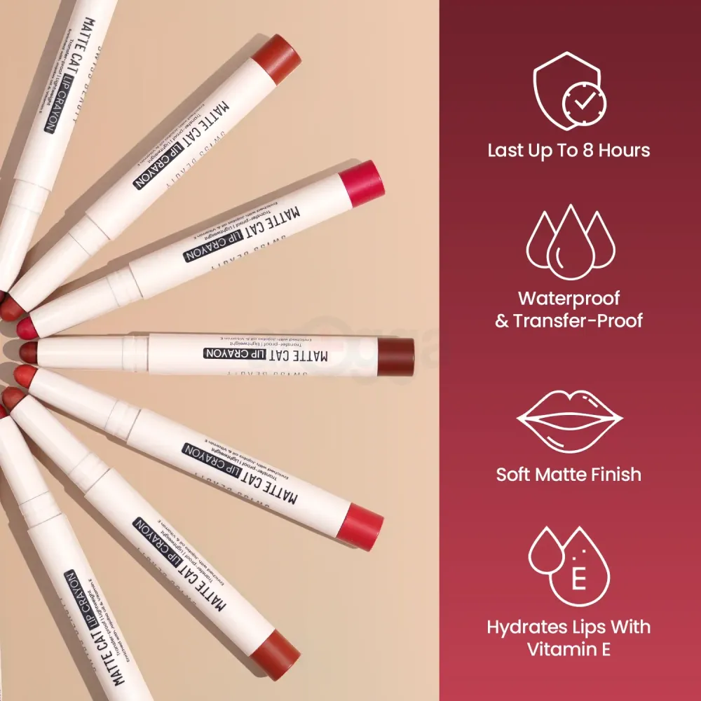 Swiss Beauty Matte Cat Lip Crayon Transfer Proof & Lightweight with Jojoba oil & Vitamin E - 22 Regal Wine  