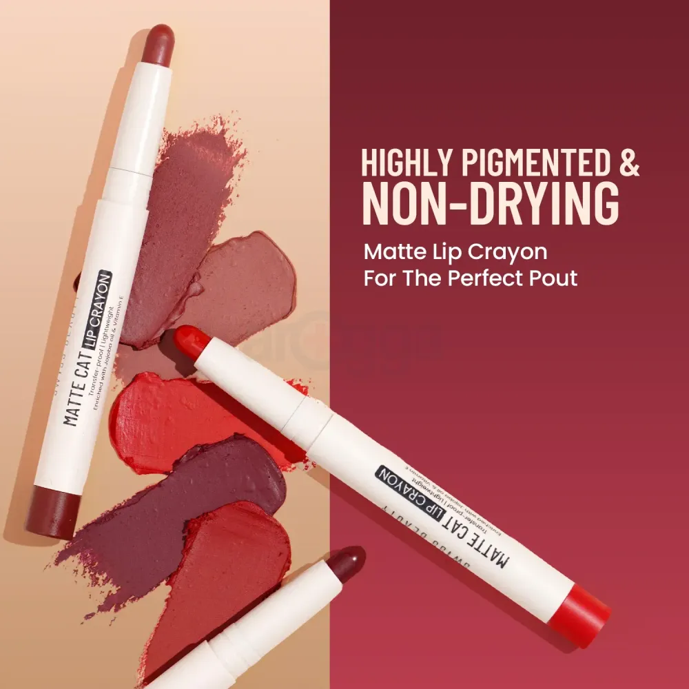 Swiss Beauty Matte Cat Lip Crayon Transfer Proof & Lightweight with Jojoba oil & Vitamin E - 22 Regal Wine  