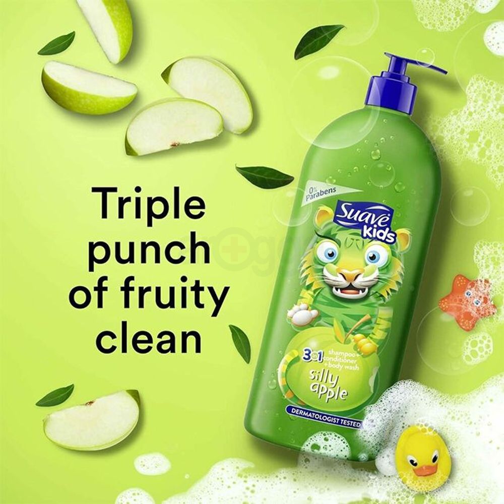 Suave Kids 3 in 1 Silly Apple Shampoo, Conditioner & Body Wash 532ml  