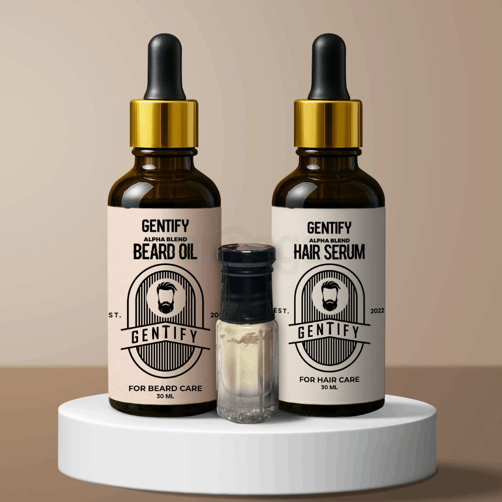 Alpha Blend Combo Pack (1 Beard Oil + 1 Hair Serum + Perfume Oil Gift )  