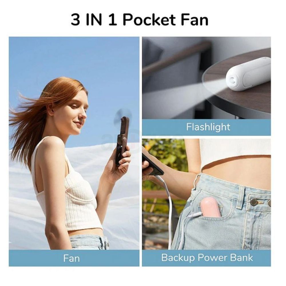 JISULIFE F8 3-in-1 Mini Foldable Fan with Flashlight & Power Bank 2000mAh  