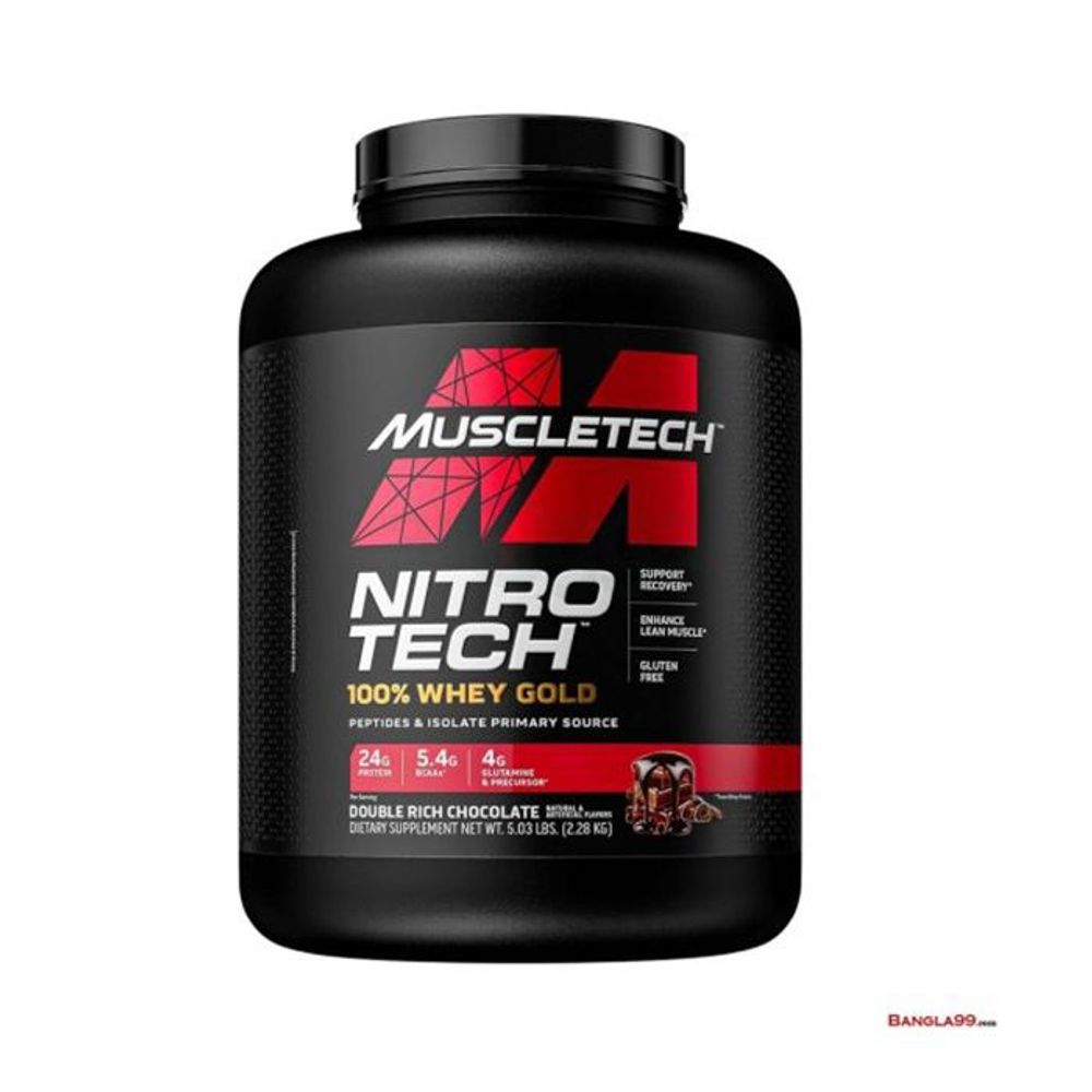 Muscletech Nitrotech 100% Whey Gold, Double Rich Chocolate, 5 Lbs  