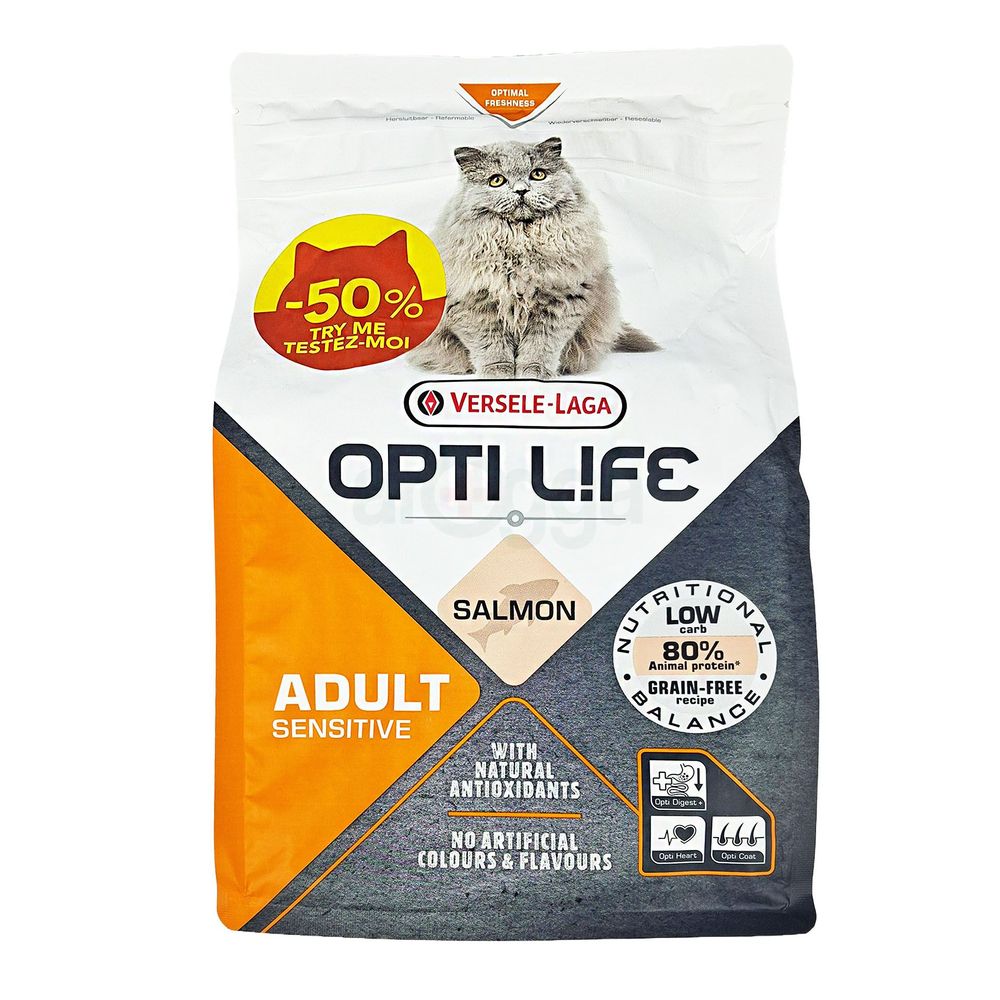 Versele-Laga Opti-Life Grain Free Super Premium Cat Food Sensitive Adult Salmon 1KG  