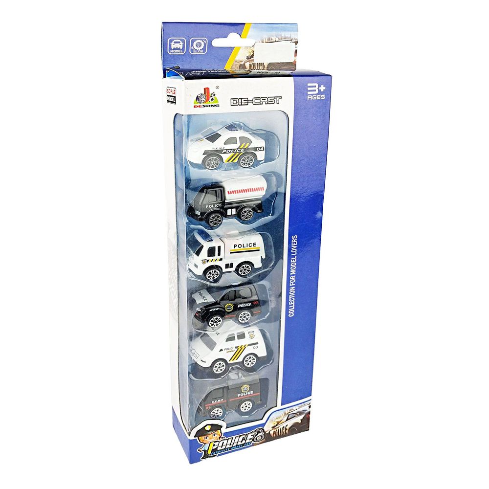 Desong Die-Cast Metal Police Exquisite Model Car 6 Pcs Set Ages 3+  