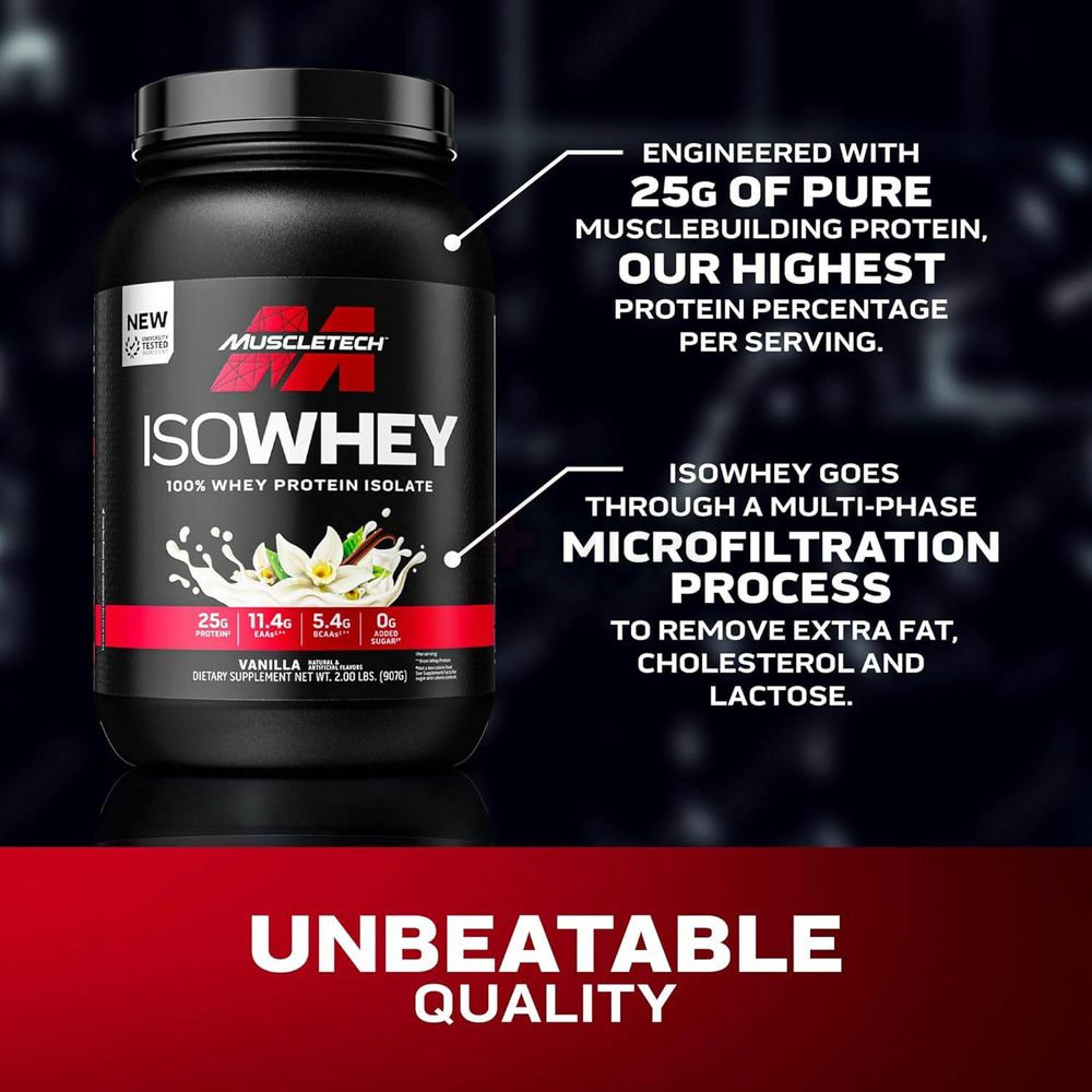 Muscletech ISOWHEY 100% Whey Protein Isolate, Vanilla, 2lbs  