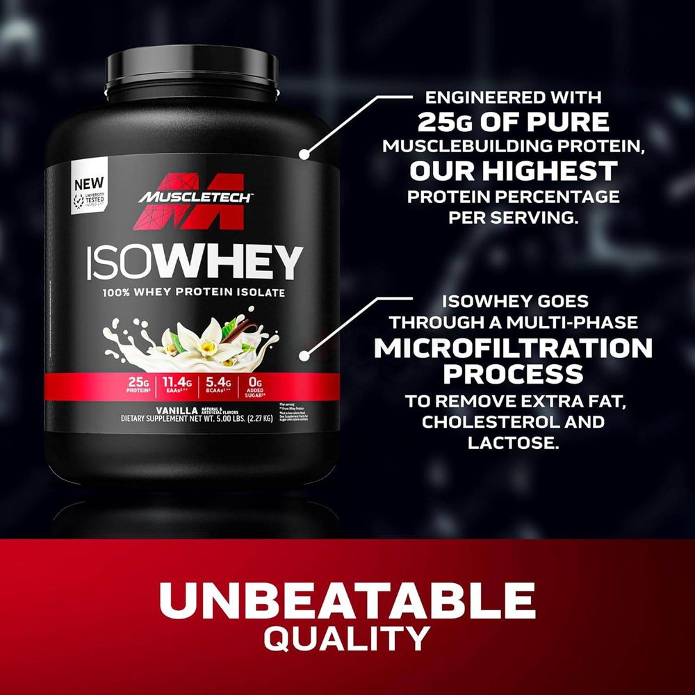 Muscletech ISOWHEY 100% Whey Protein Isolate, Vanilla, 5lbs  