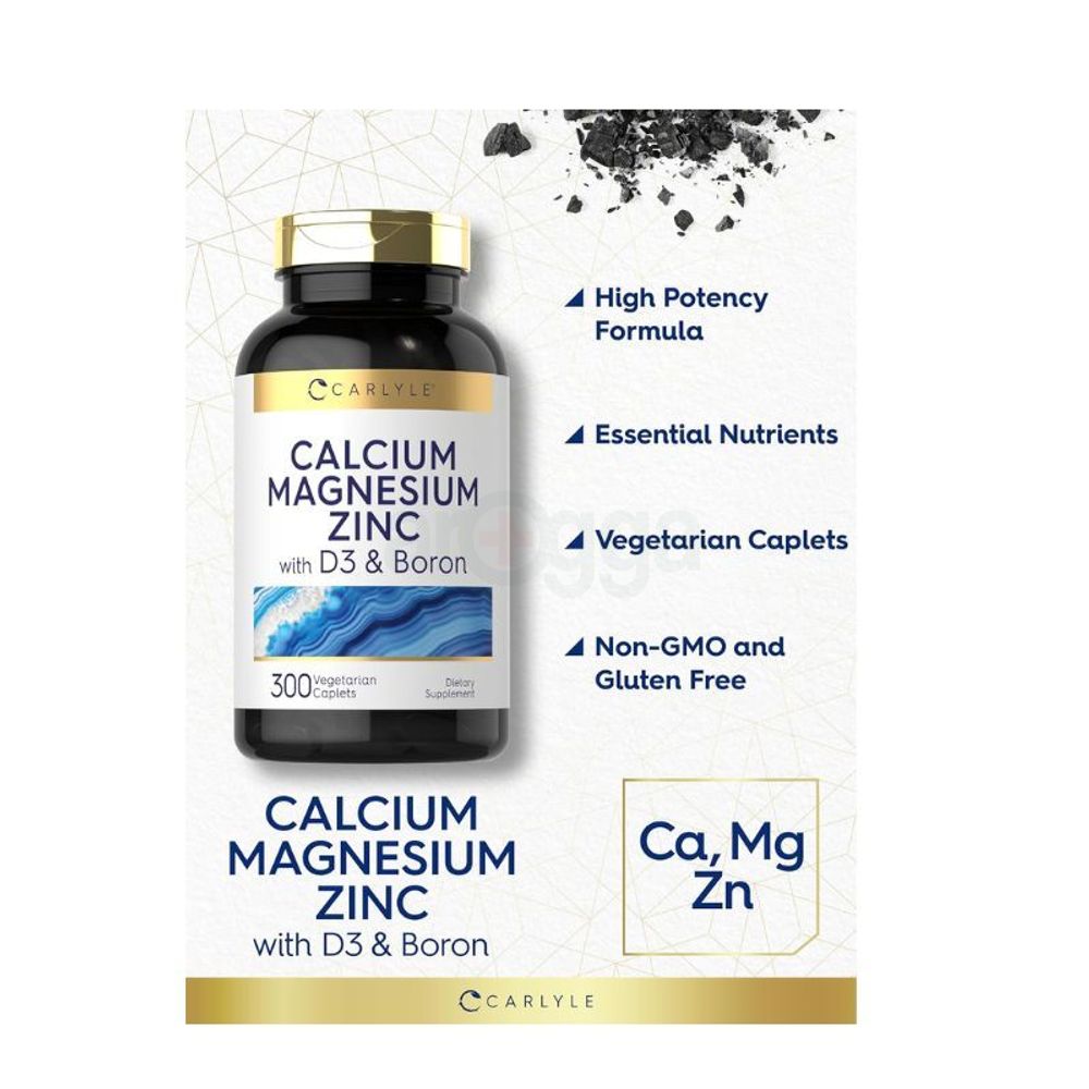 Carlyle Calcium Magnesium Zinc With D3 and Boron 300 Vegetarian Capsules  