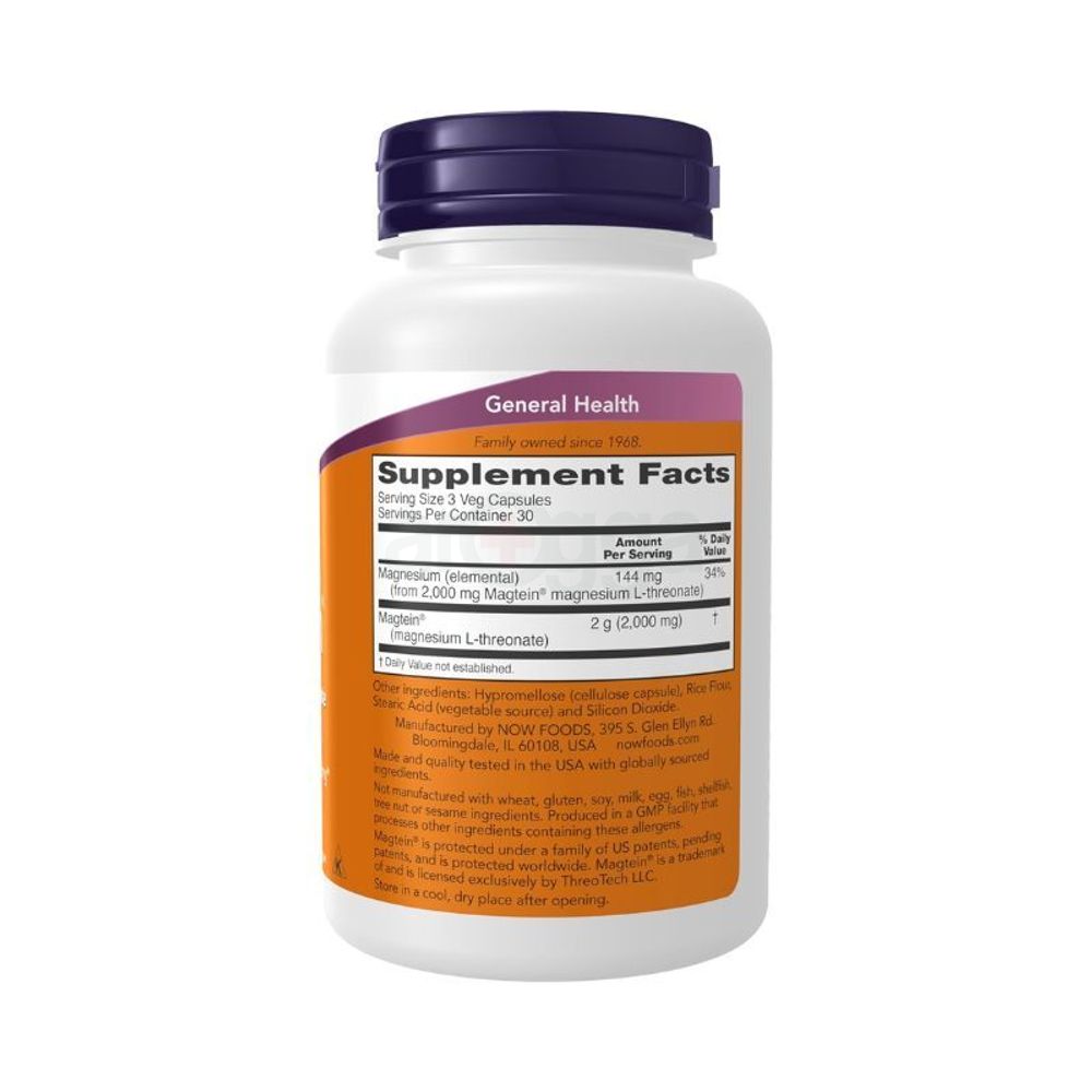 NOW Magtein Magnesium L-Threonate - 90 Veg Capsules  