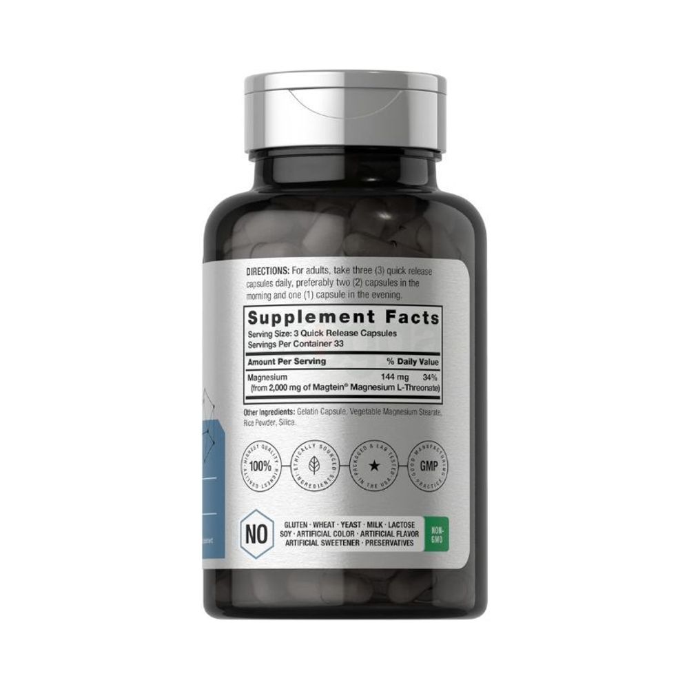 Horbäach Magtein Magnesium L-Threonate - 2000mg - 100 Capsules  