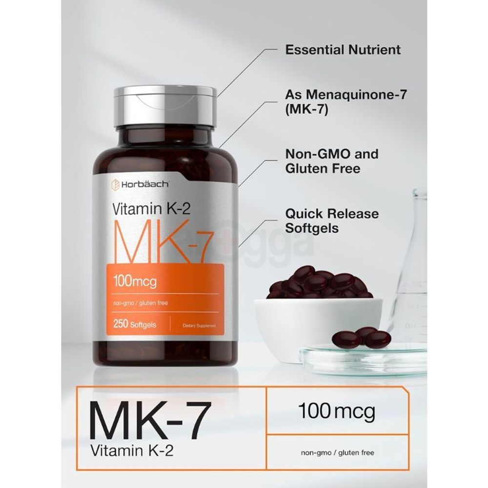 Horbaach Vitamin K-2 MK-7 - 100 mcg - 250 Soft gels  
