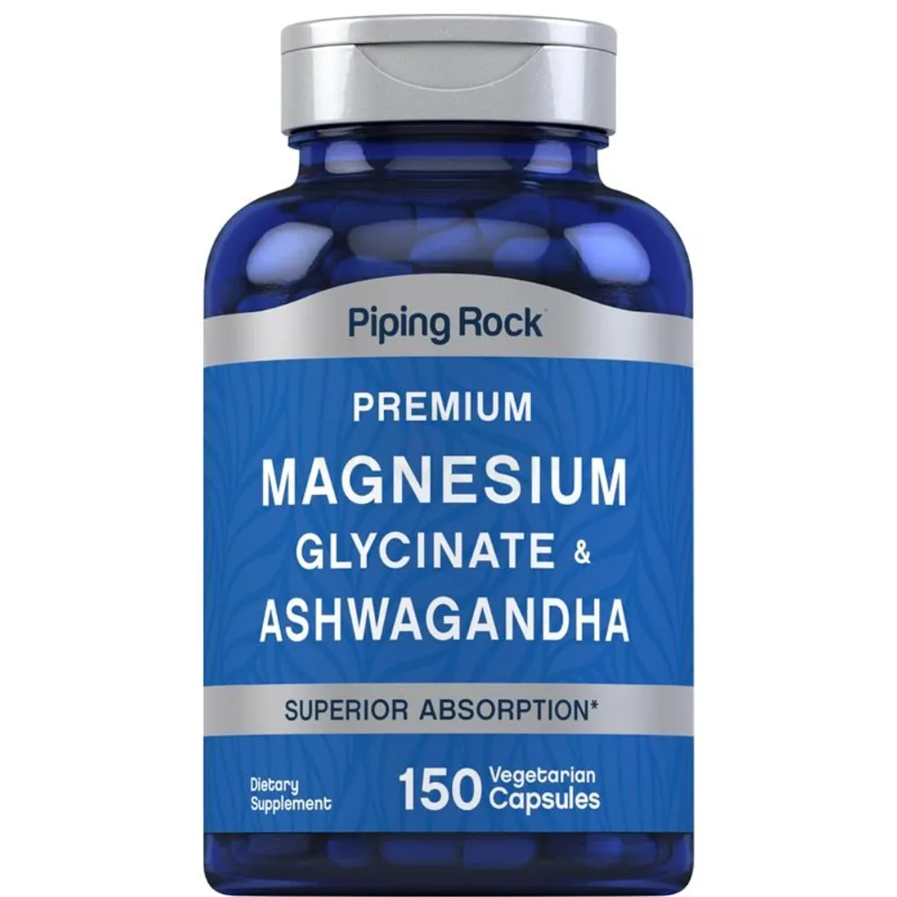 Piping Rock Premium Magnesium Glycinate & Ashwagandha - 150 Vegetarian Capsules  