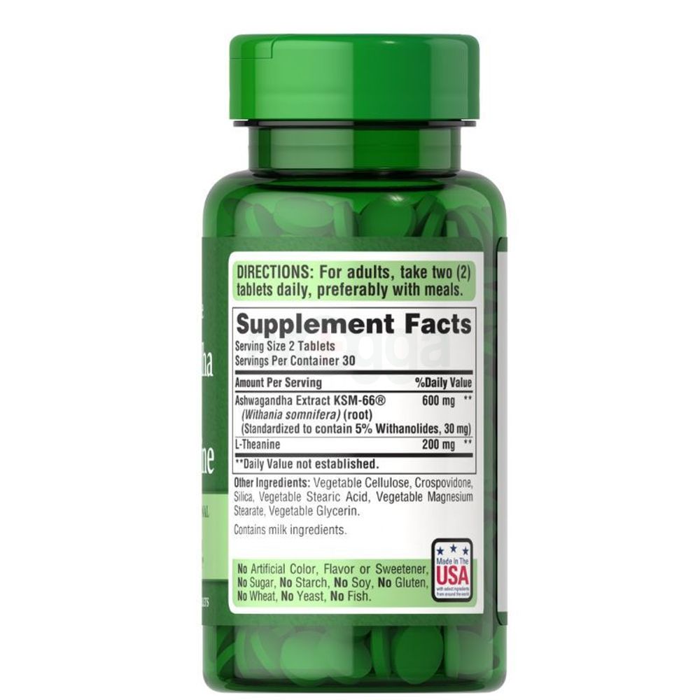 Puritan's Pride Ashwagandha KSM-66 & L-Theanine - 60 Tablets  