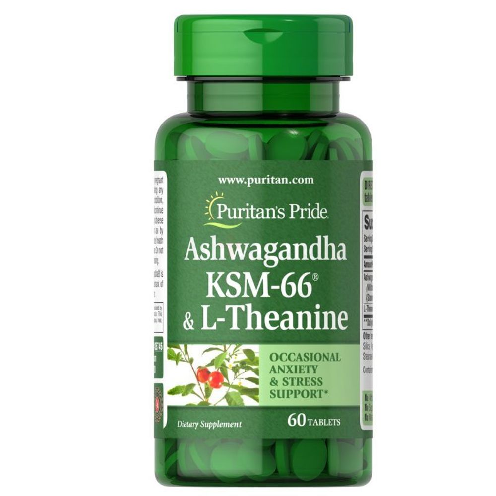 Puritan's Pride Ashwagandha KSM-66 & L-Theanine - 60 Tablets  