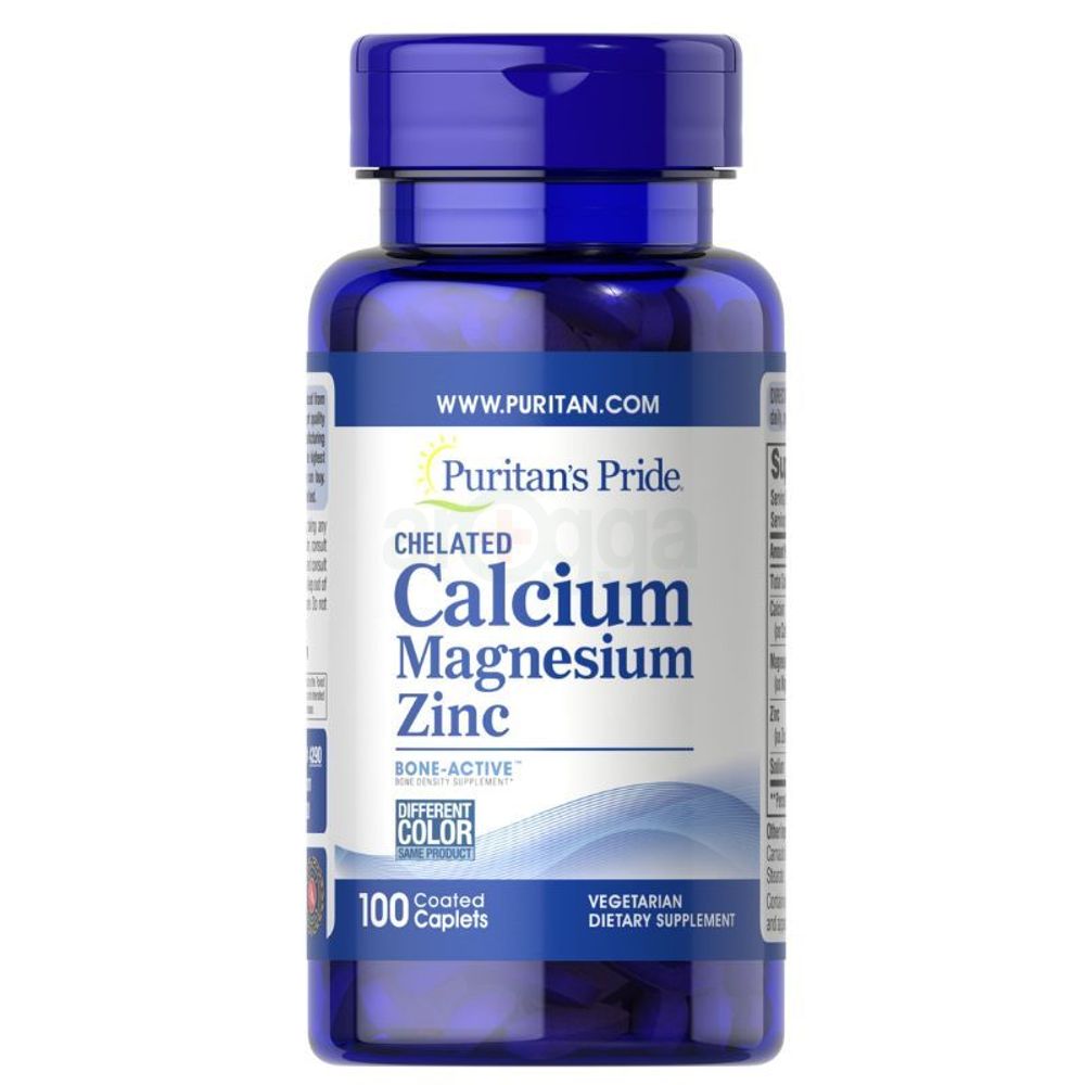 Puritan's Pride Chelated Calcium Magnesium Zinc - 100 Coated Caplets  