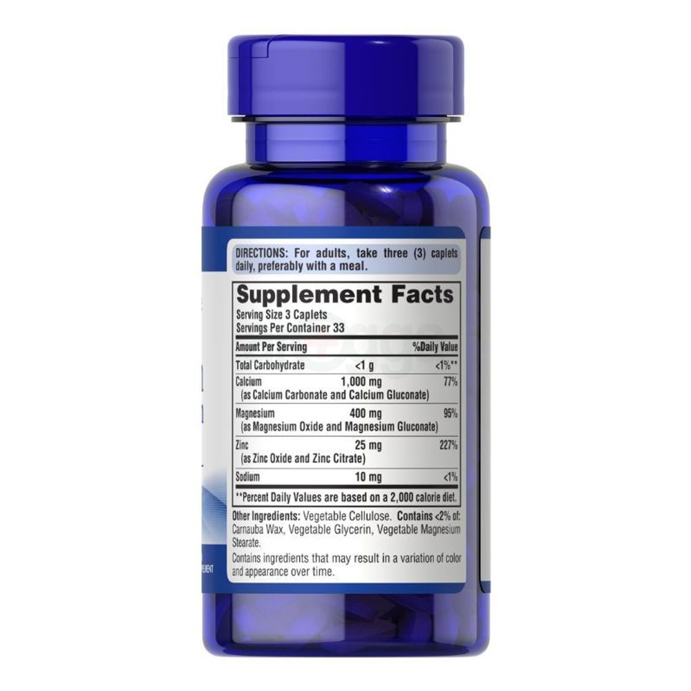 Puritan's Pride Chelated Calcium Magnesium Zinc - 100 Coated Caplets  