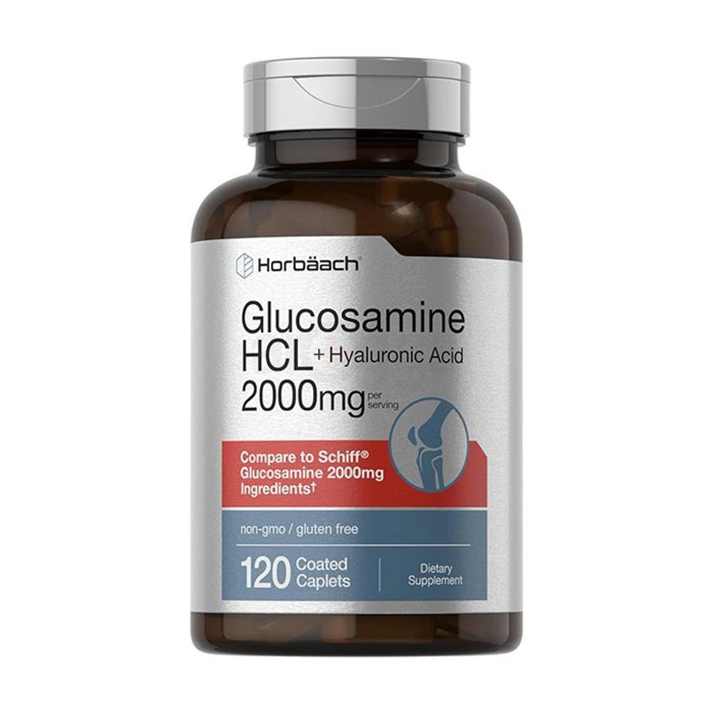 Horbaach Glucosamine HCL + Hyaluronic Acid - 2000mg - 120 Coated Caplets  