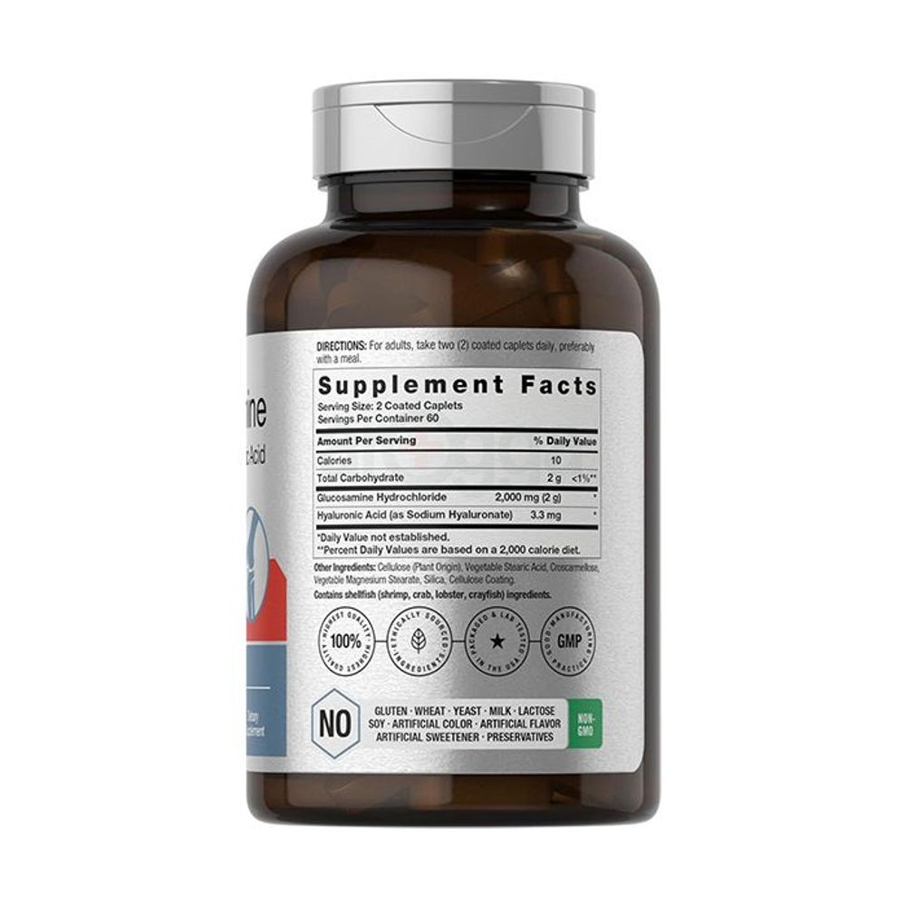Horbaach Glucosamine HCL + Hyaluronic Acid - 2000mg - 120 Coated Caplets  