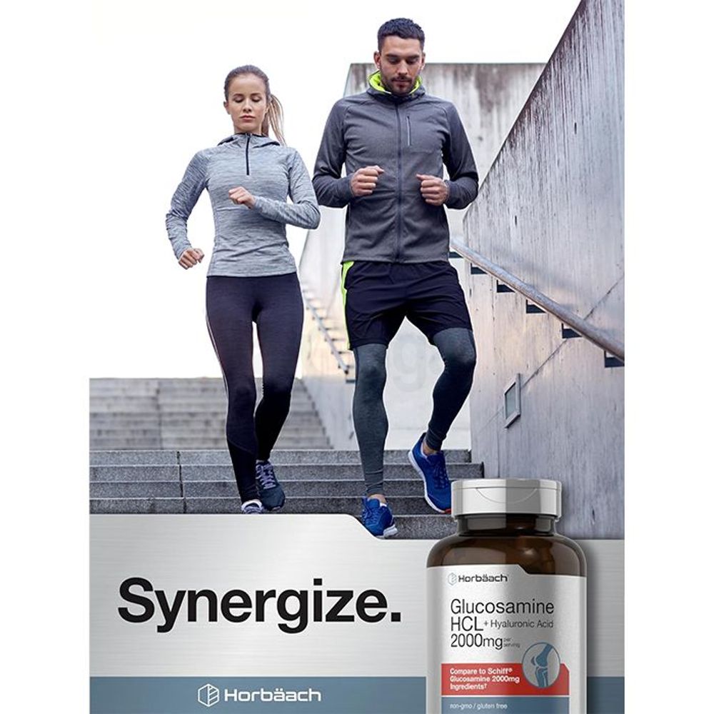 Horbaach Glucosamine HCL + Hyaluronic Acid - 2000mg - 120 Coated Caplets  