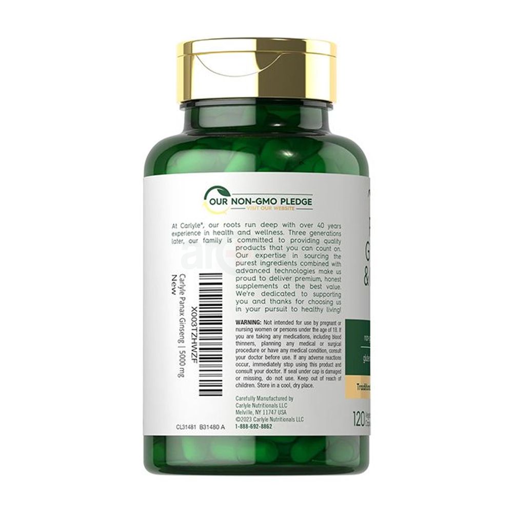 Carlyle Panax Ginseng & Ginkgo - 5000mg - 120 Vegetarian Capsules  