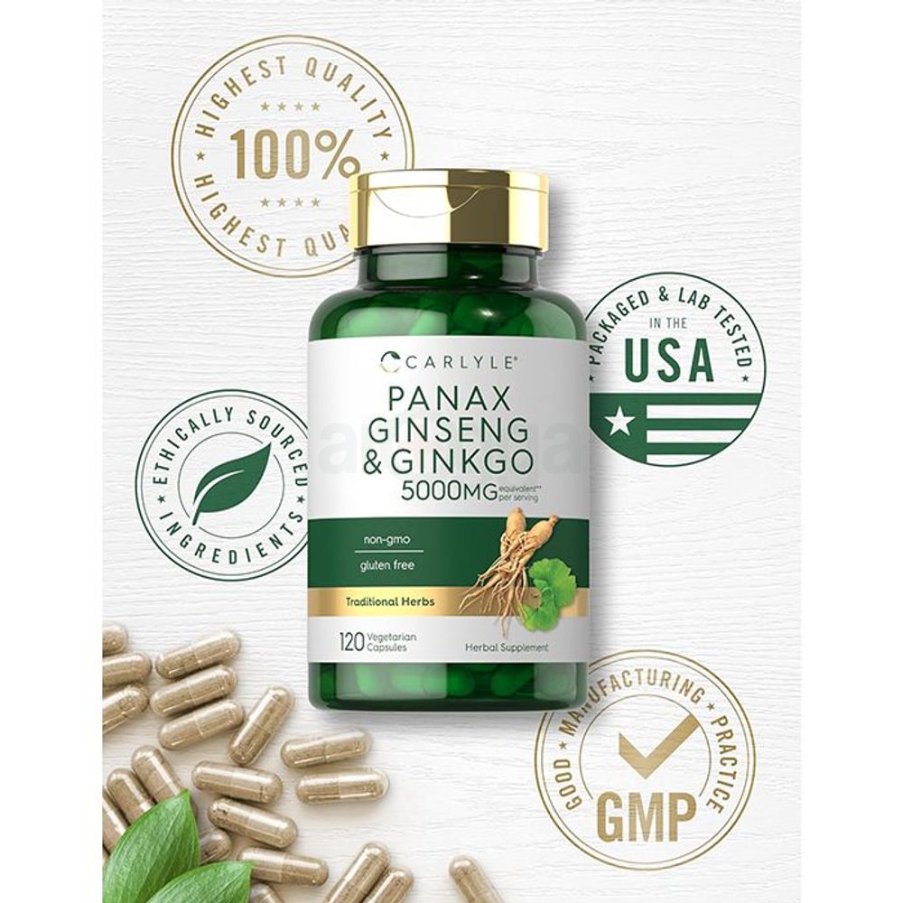 Carlyle Panax Ginseng & Ginkgo - 5000mg - 120 Vegetarian Capsules  