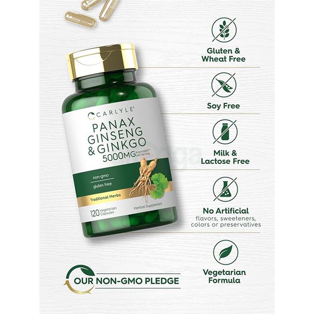 Carlyle Panax Ginseng & Ginkgo - 5000mg - 120 Vegetarian Capsules  