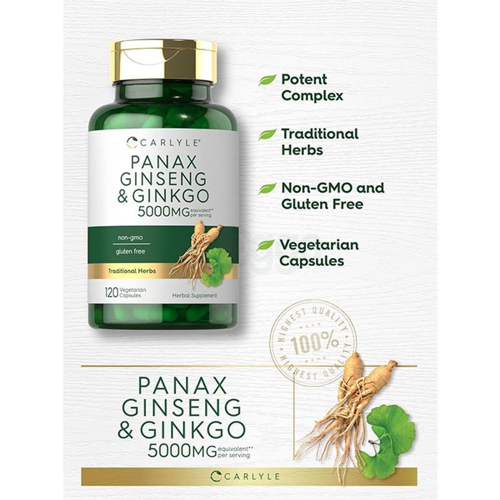 Carlyle Panax Ginseng & Ginkgo - 5000mg - 120 Vegetarian Capsules  