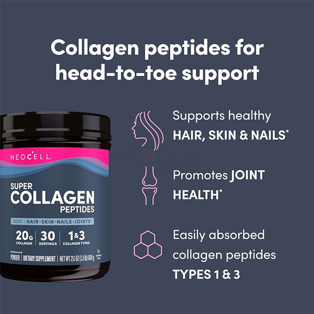 NeoCell Super Collagen Peptides - 20g - 600g Powder - 30 Servings  