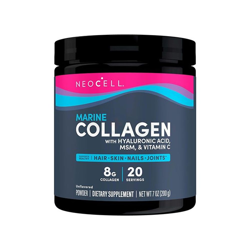 NeoCell Marine Collagen with Hyaluronic Acid, MSM & Vitamin C - 8g - 200g Powder - 20 Servings  