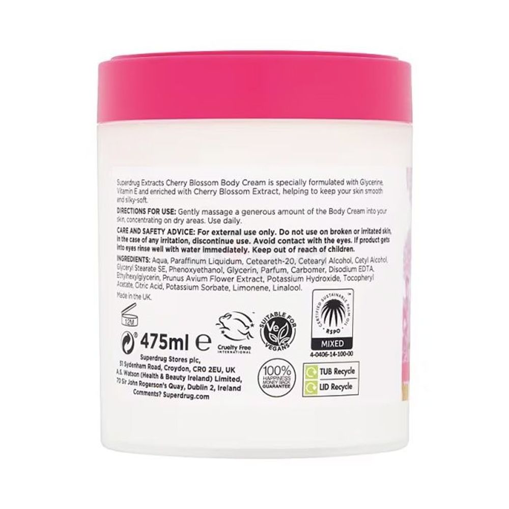 Superdrug Extracts Cherry Blossom Softening Body Cream  