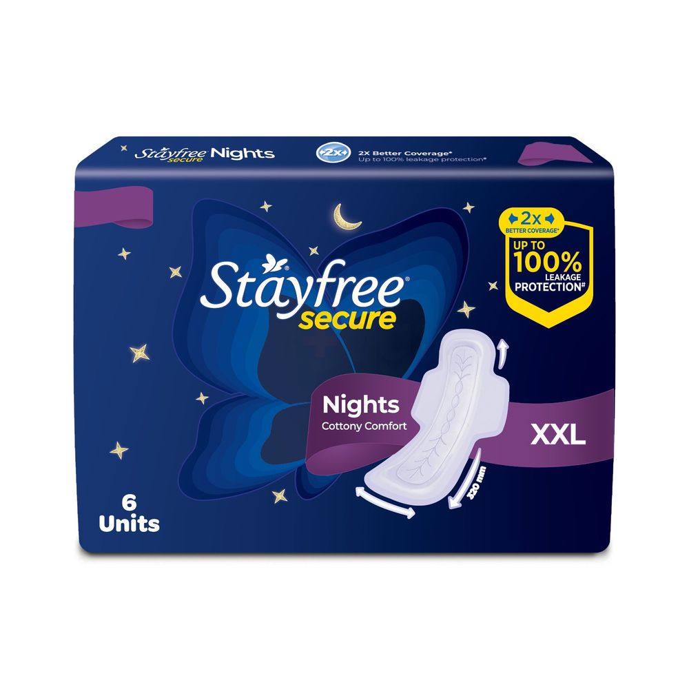 Stayfree Secure Nights Cottony Comfort XXL Sanitary Napkins with Wings - 6 Pads  