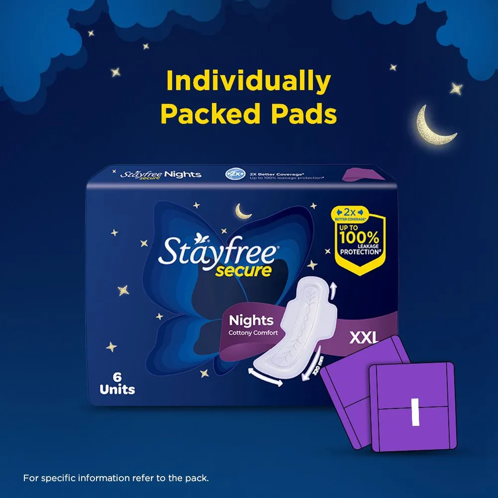 Stayfree Secure Nights Cottony Comfort XXL Sanitary Napkins with Wings - 6 Pads  