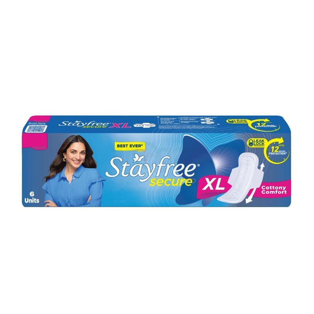 Stayfree Secure Cottony Comfort XL  Sanitary Napkins with Wings - 6 Pads  