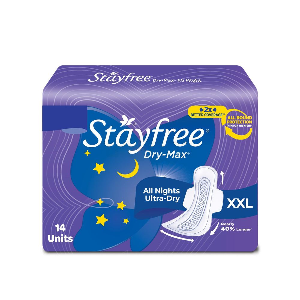 Stayfree Dry-Max All Nights Ultra Dry XXL Sanitary Napkins with Wings - 14 Pads  