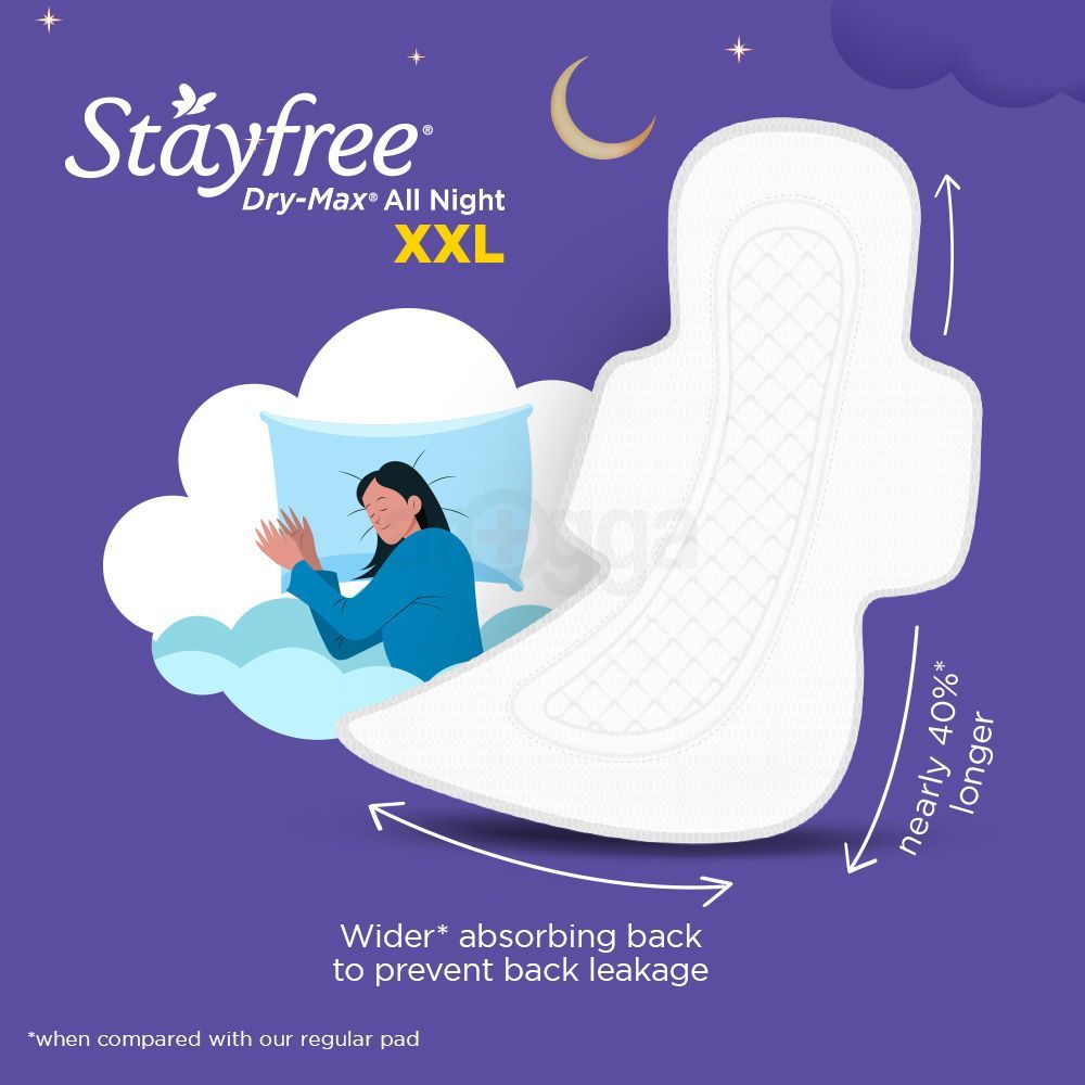 Stayfree Dry-Max All Nights Ultra Dry XXL Sanitary Napkins with Wings - 14 Pads  