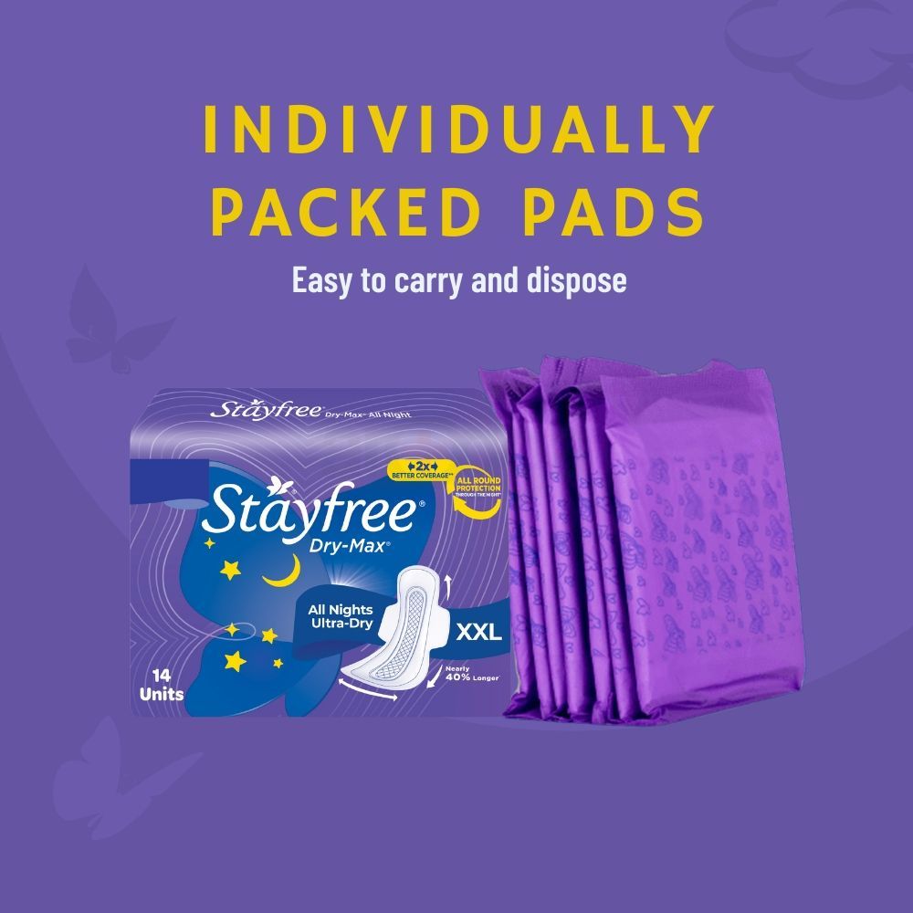 Stayfree Dry-Max All Nights Ultra Dry XXL Sanitary Napkins with Wings - 14 Pads  