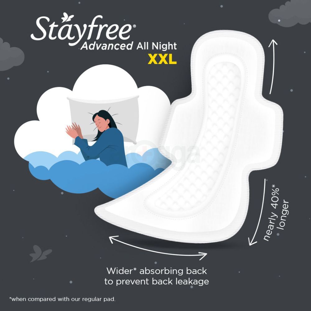 Stayfree Advanced All Nights Ultra-Soft XXL Sanitary Napkins with Wings - 7 Pads  