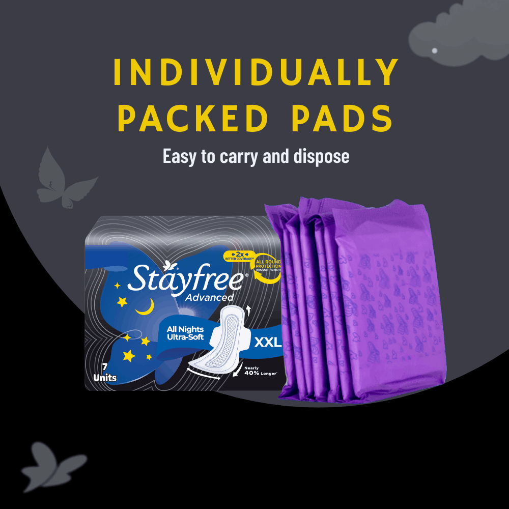 Stayfree Advanced All Nights Ultra-Soft XXL Sanitary Napkins with Wings - 7 Pads  