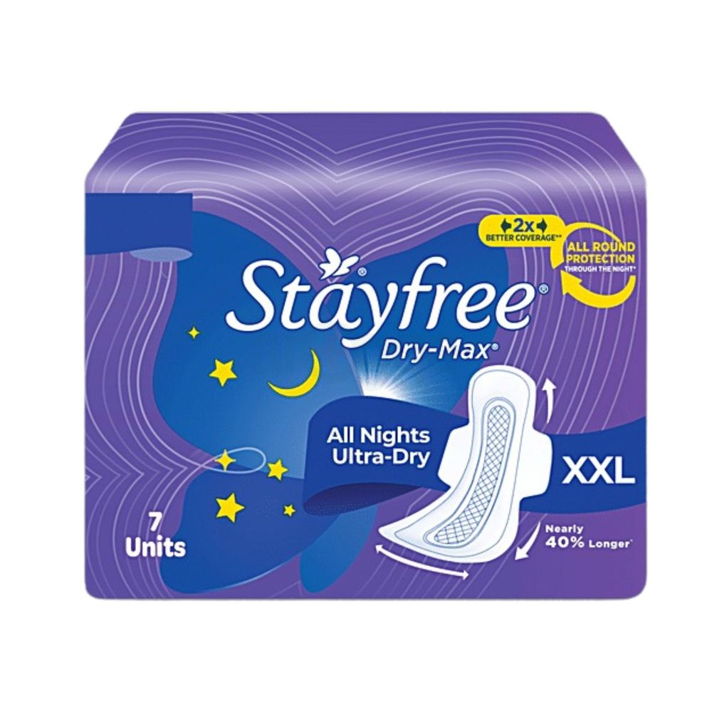 Stayfree Dry-Max All Nights Ultra Dry XXL Sanitary Napkins with Wings - 7 Pads  