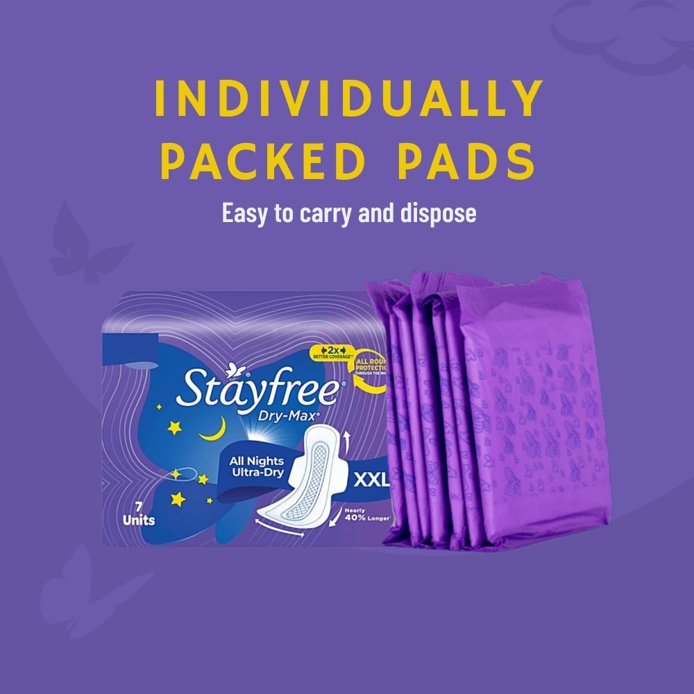 Stayfree Dry-Max All Nights Ultra Dry XXL Sanitary Napkins with Wings - 7 Pads  